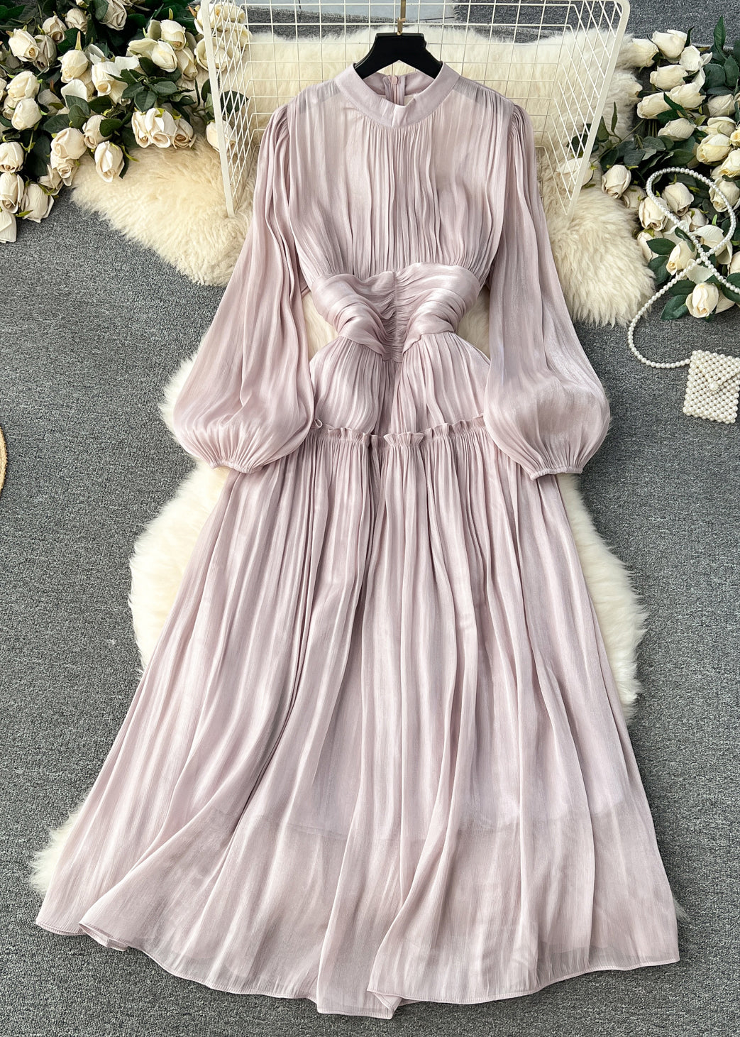 Kvinnors Långärmad Klänning Patchwork Stil 1