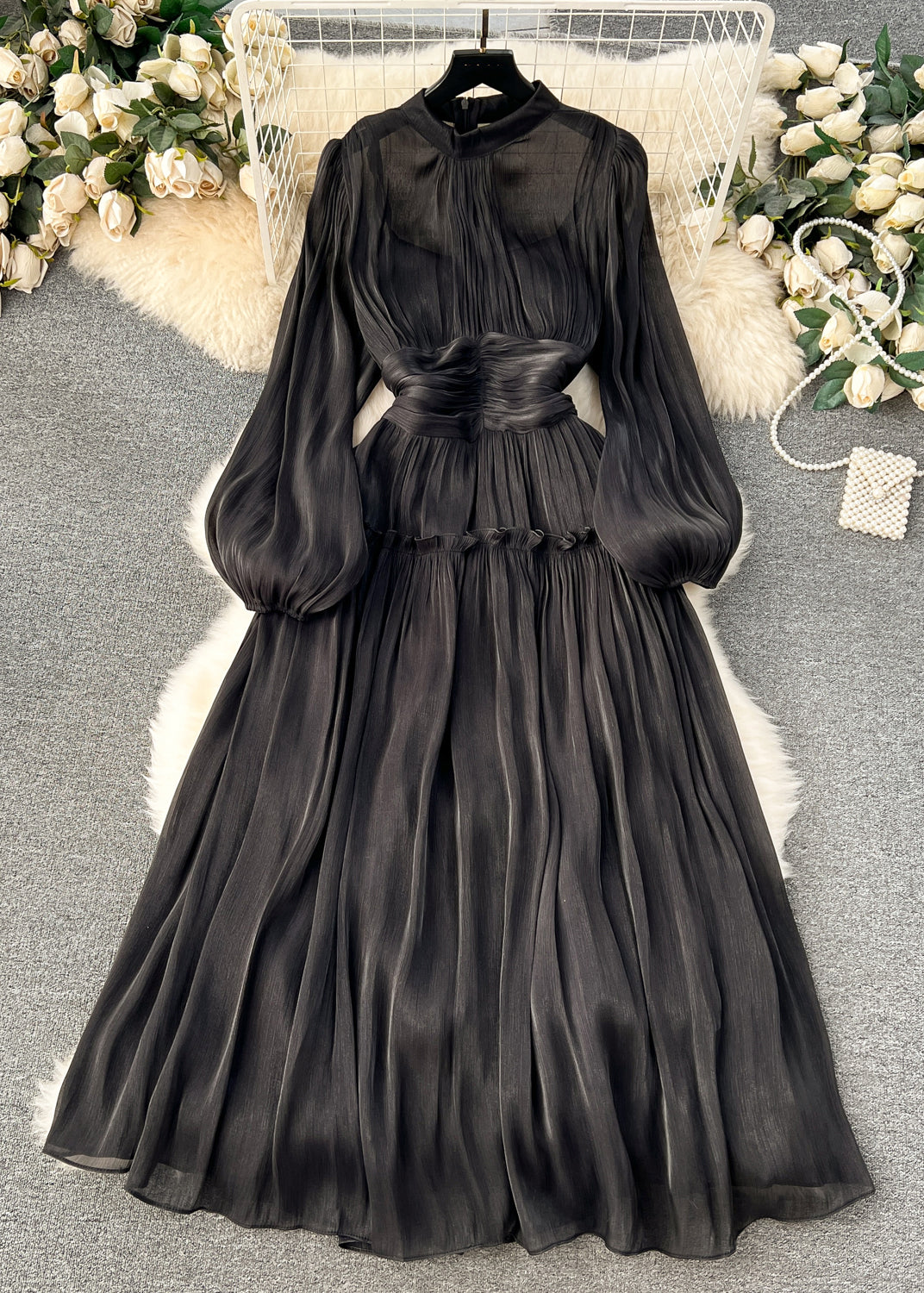 Kvinnors Långärmad Klänning Patchwork Stil 3