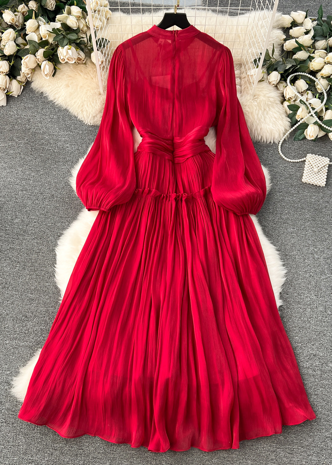 Kvinnors Långärmad Klänning Patchwork Stil 4