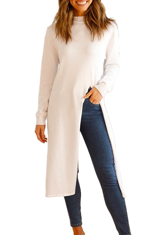 Kvinnors Långärmad Klänning Turtleneck med Hög Slits 0