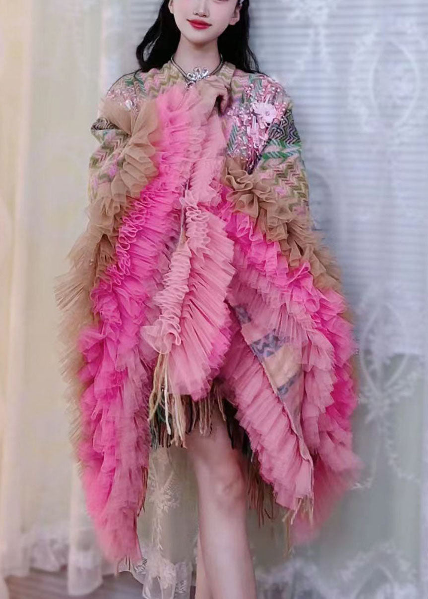 Kvinnors Långärmad Klänning Tyll och Patchwork 1