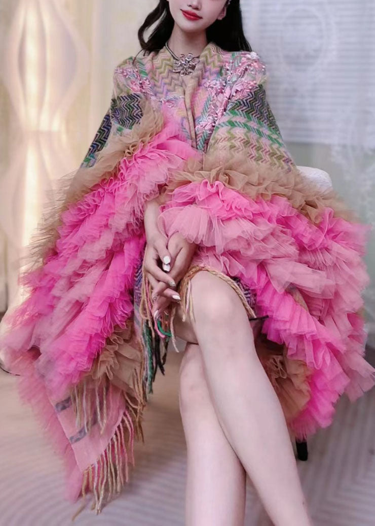 Kvinnors Långärmad Klänning Tyll och Patchwork 2