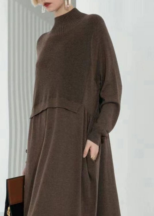 Kvinnors Långärmad Klänning med Hög Krage 4