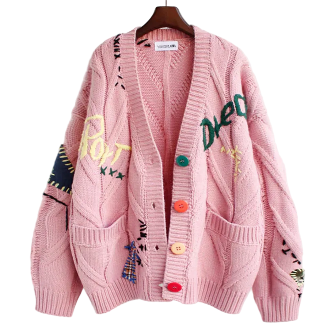 Kvinnors Långärmad Kofta med Broderi 1