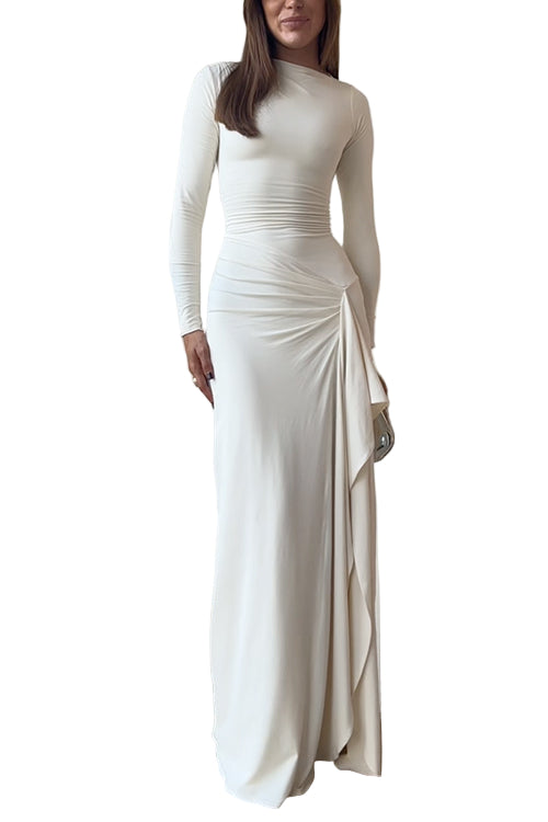 Kvinnors Långärmad Maxiklänning Draperad 0