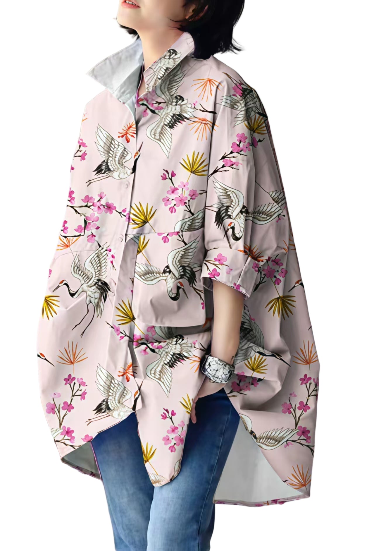 Kvinnors Långärmad Skjorta Peter Pan Krage Låg-Hög Design 0