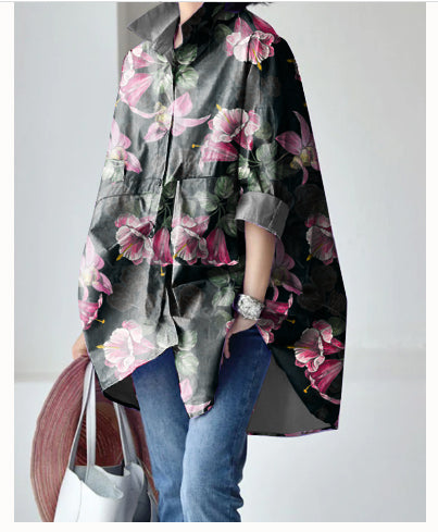 Kvinnors Långärmad Skjorta Peter Pan Krage Låg-Hög Design 7