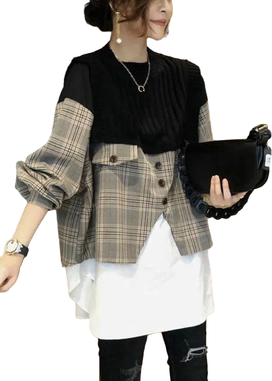 Kvinnors Långärmad Skjorta i Patchwork Stil 0