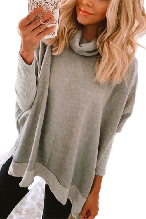 Kvinnors Långärmad Sweatshirt Cowl Neck med Sidospalter 0