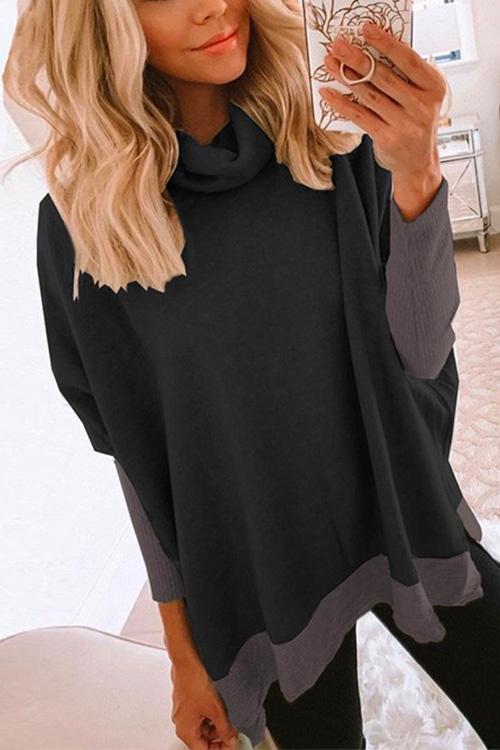 Kvinnors Långärmad Sweatshirt Cowl Neck med Sidospalter 1