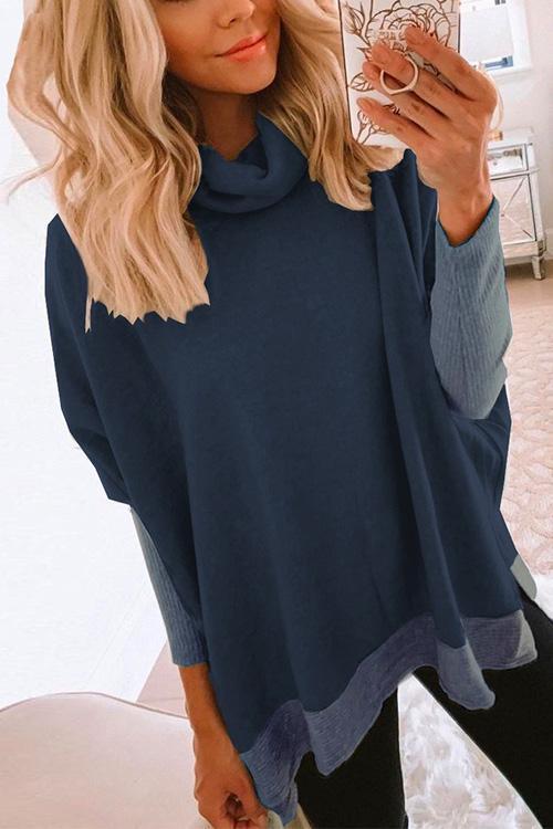Kvinnors Långärmad Sweatshirt Cowl Neck med Sidospalter 2