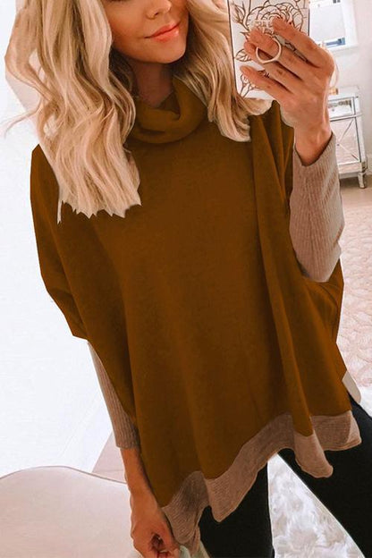 Kvinnors Långärmad Sweatshirt Cowl Neck med Sidospalter 3
