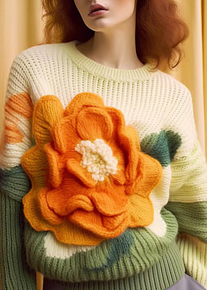 Kvinnors Långärmad Topp med O-hals och Blommönster 0