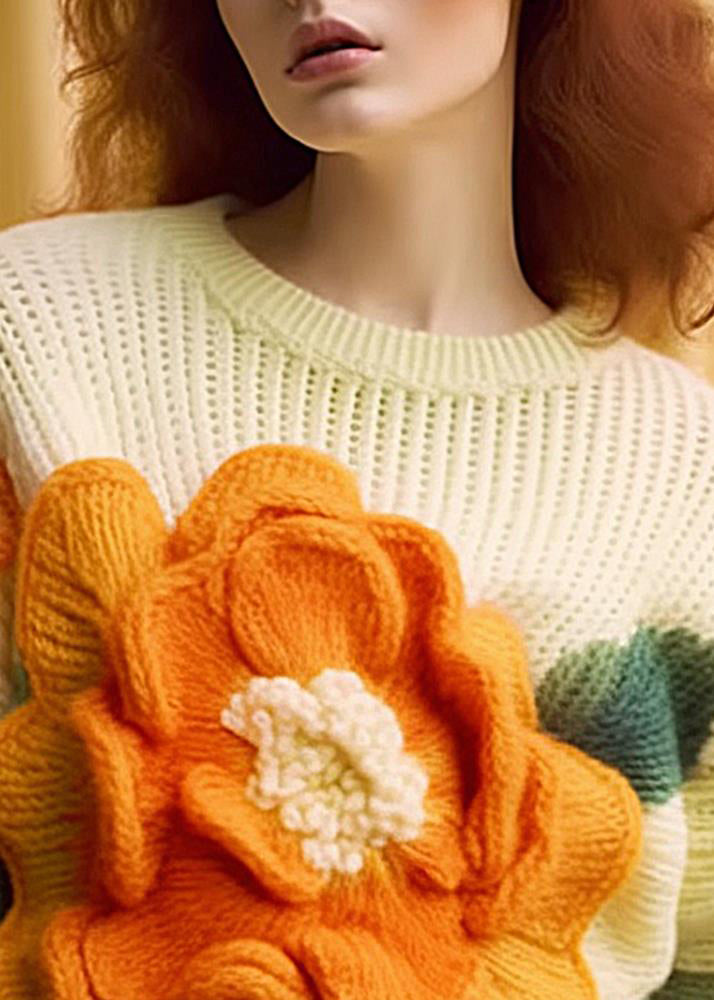 Kvinnors Långärmad Topp med O-hals och Blommönster 1