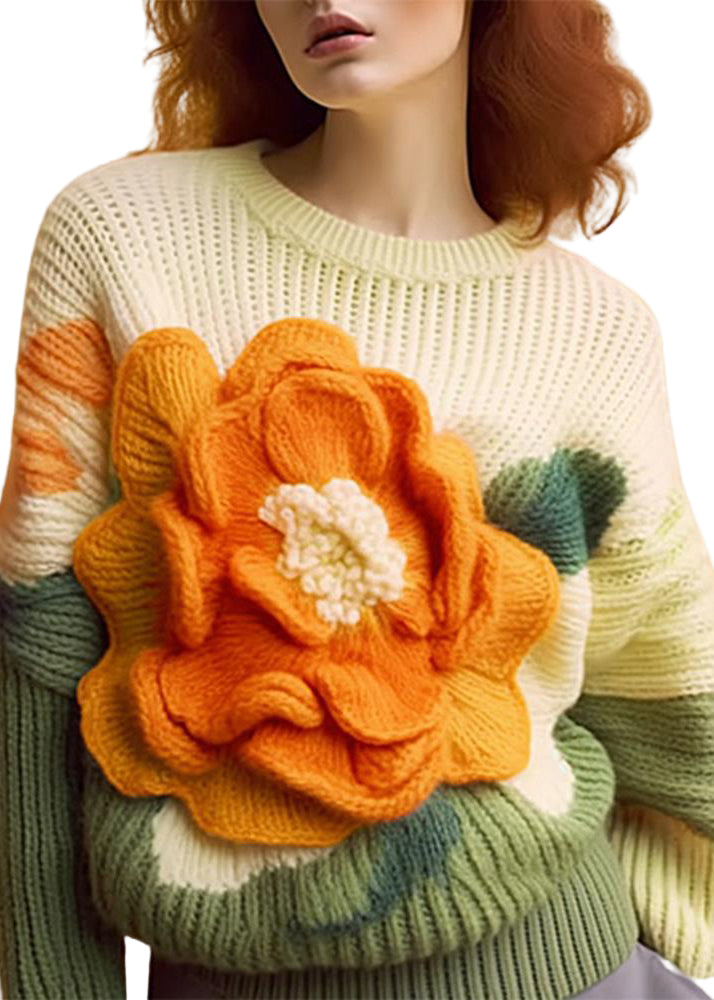 Kvinnors Långärmad Topp med O-hals och Blommönster 4