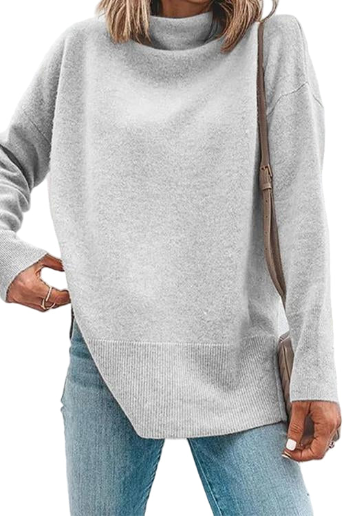 Kvinnors Långärmad Topp med Turtleneck och Sidoflikar 0
