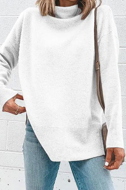 Kvinnors Långärmad Topp med Turtleneck och Sidoflikar 2