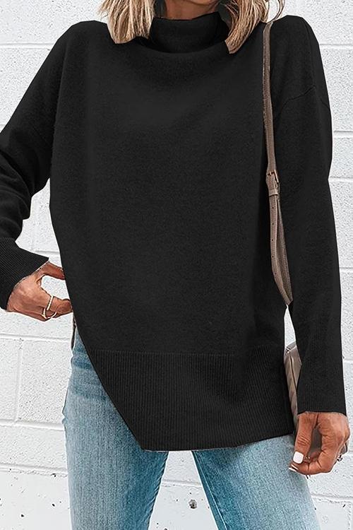 Kvinnors Långärmad Topp med Turtleneck och Sidoflikar 3