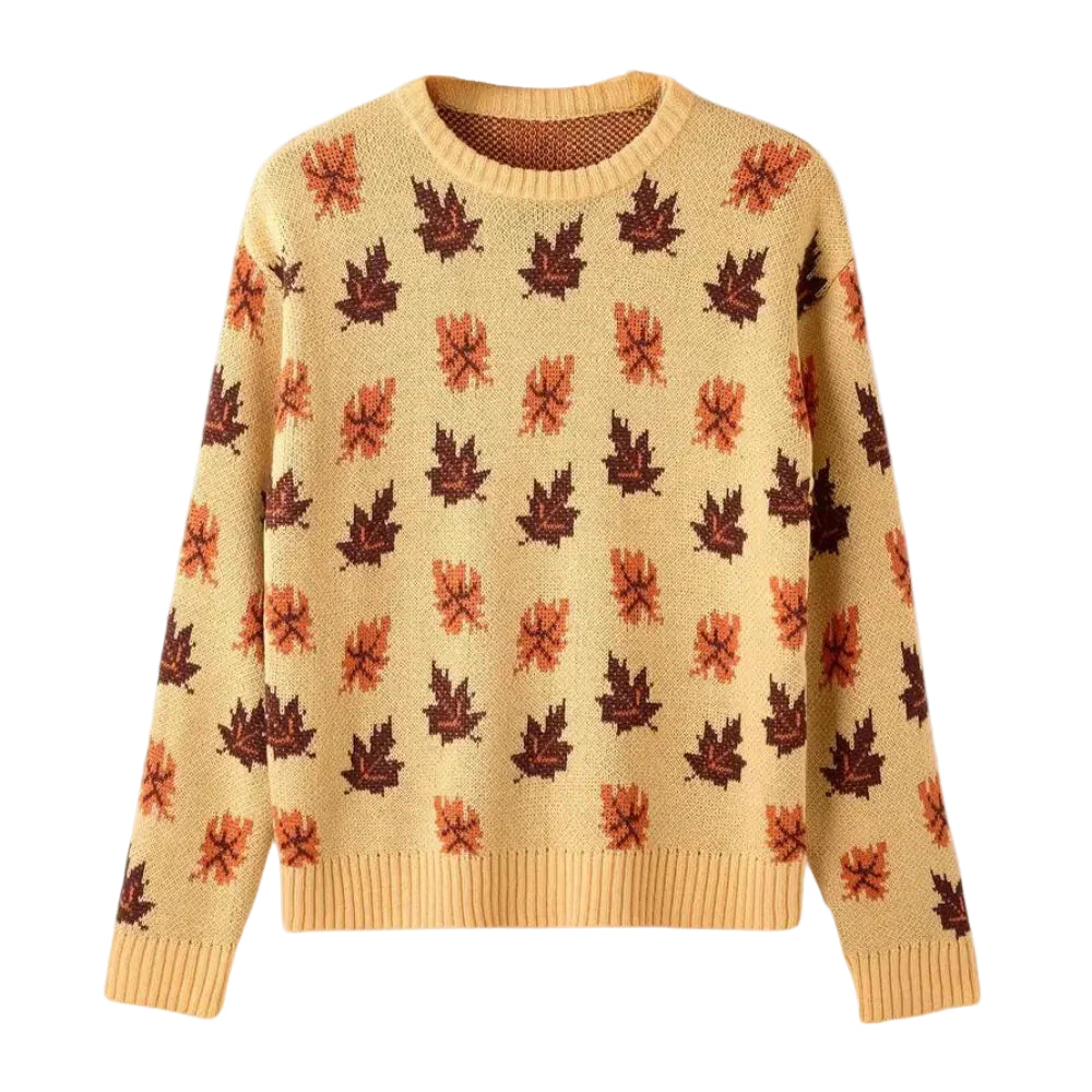 Kvinnors Långärmad Tröja med Bladmönster 0