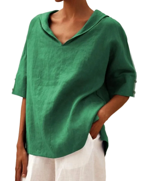 Kvinnors Lätt Linneblus Minimalistisk Stil 0