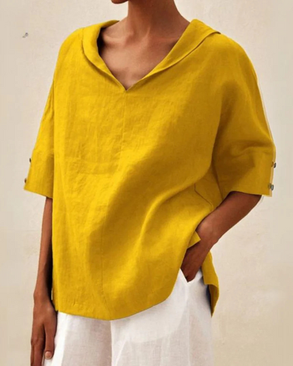 Kvinnors Lätt Linneblus Minimalistisk Stil 1