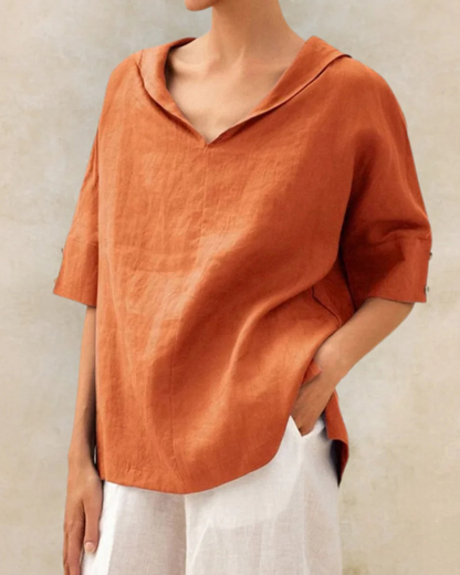 Kvinnors Lätt Linneblus Minimalistisk Stil 2