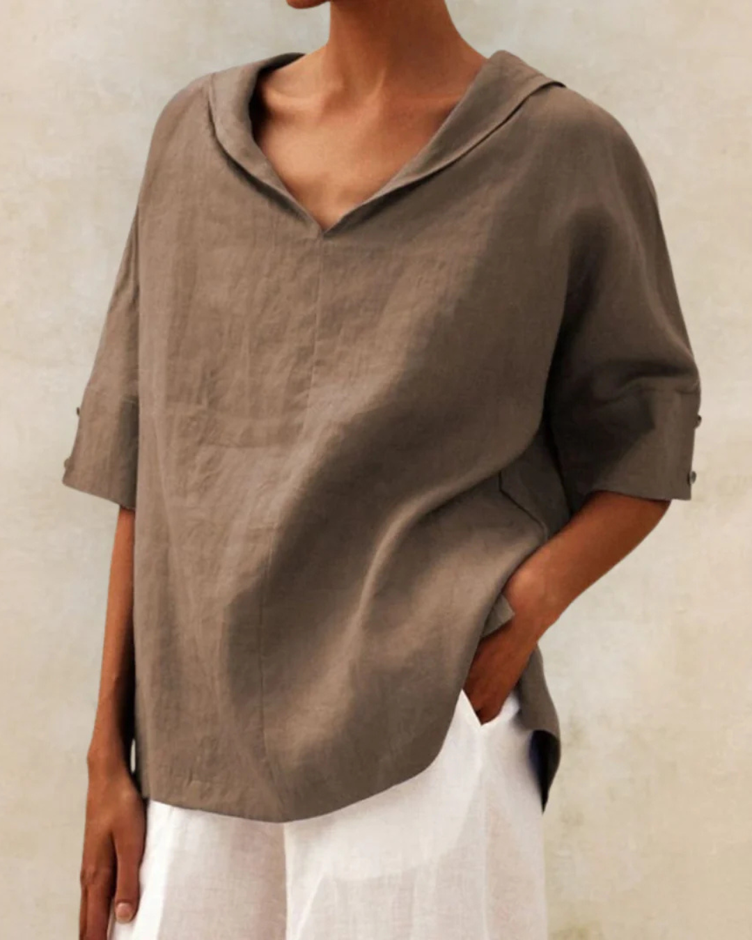 Kvinnors Lätt Linneblus Minimalistisk Stil 3