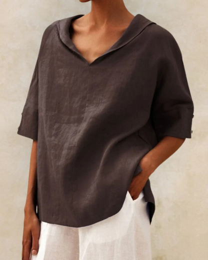Kvinnors Lätt Linneblus Minimalistisk Stil 6
