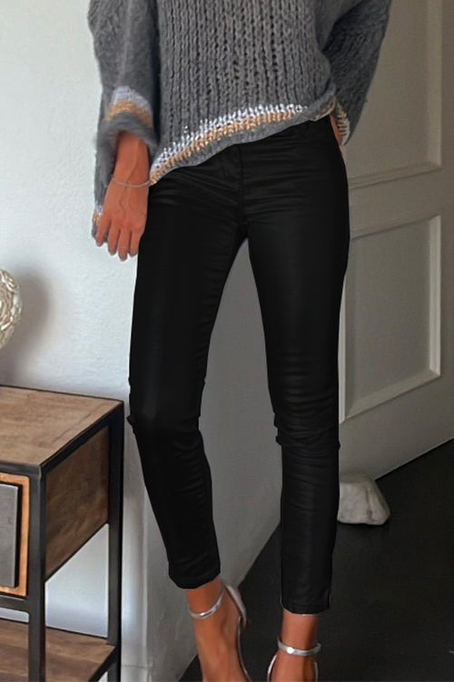Kvinnors Leggings i Konstläder med Fickor 3