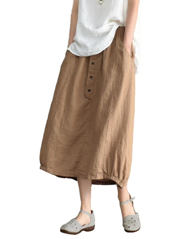 Kvinnors Linne Kjol med Elastisk Midja Avslappnad Design 0