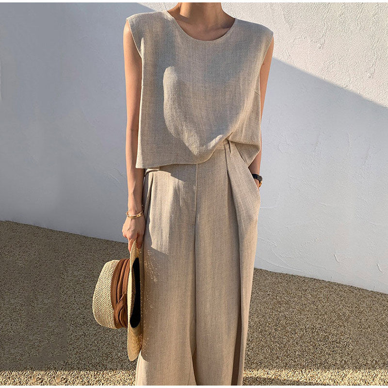 Kvinnors Linne Set Vida Ben Rund Hals Chic Stil 0