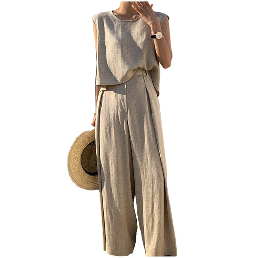 Kvinnors Linne Set Vida Ben Rund Hals Chic Stil 1