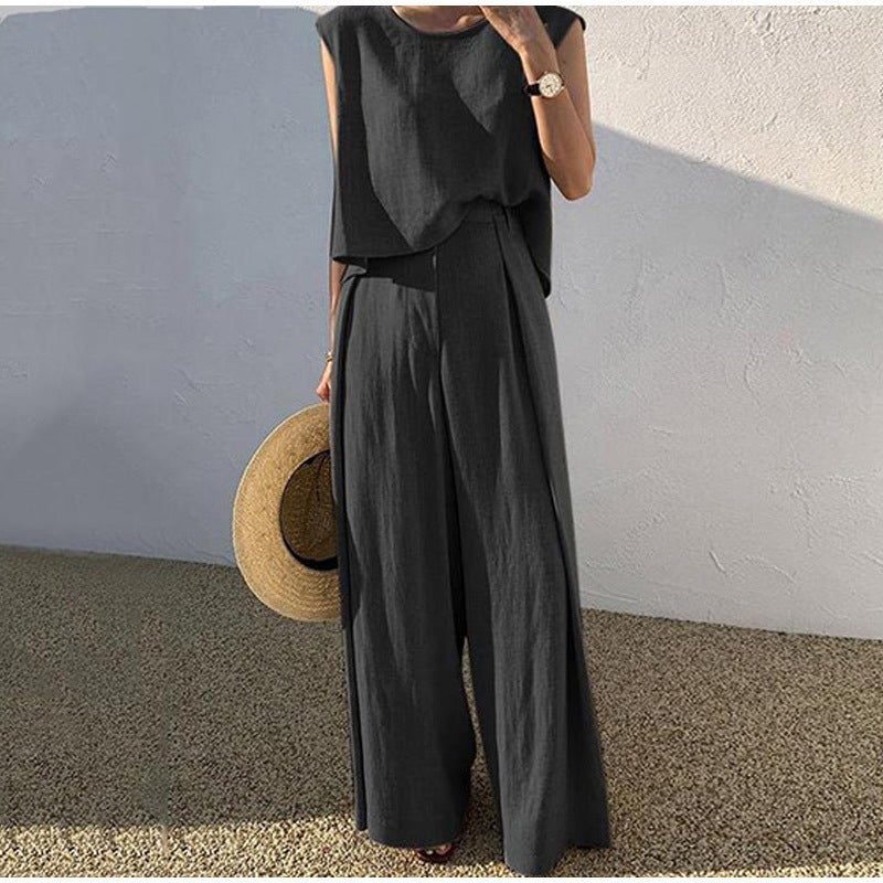 Kvinnors Linne Set Vida Ben Rund Hals Chic Stil 3