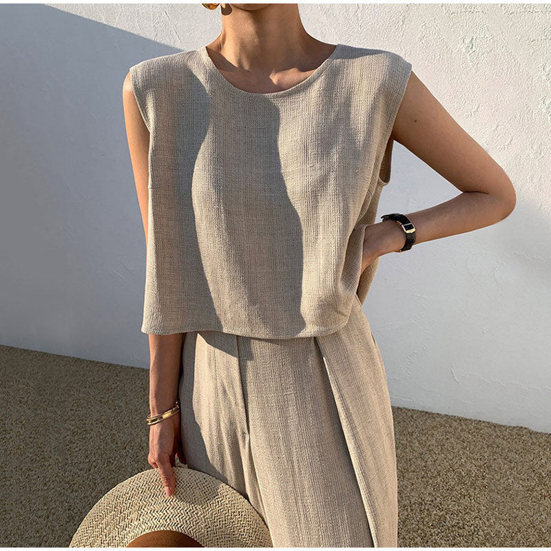 Kvinnors Linne Set Vida Ben Rund Hals Chic Stil 4