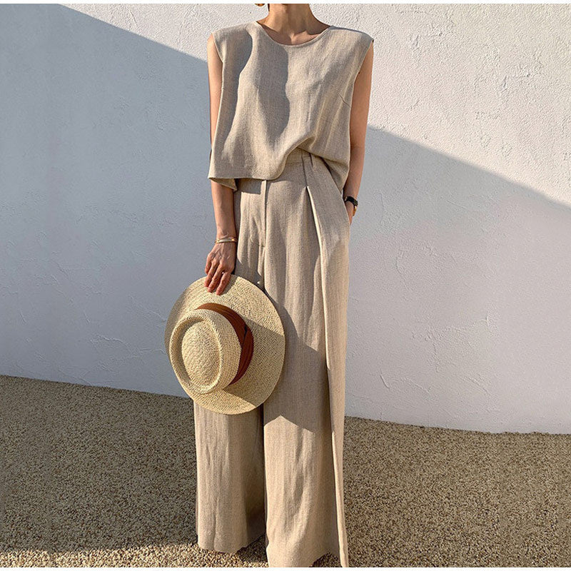 Kvinnors Linne Set Vida Ben Rund Hals Chic Stil 5