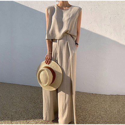 Kvinnors Linne Set Vida Ben Rund Hals Chic Stil 5