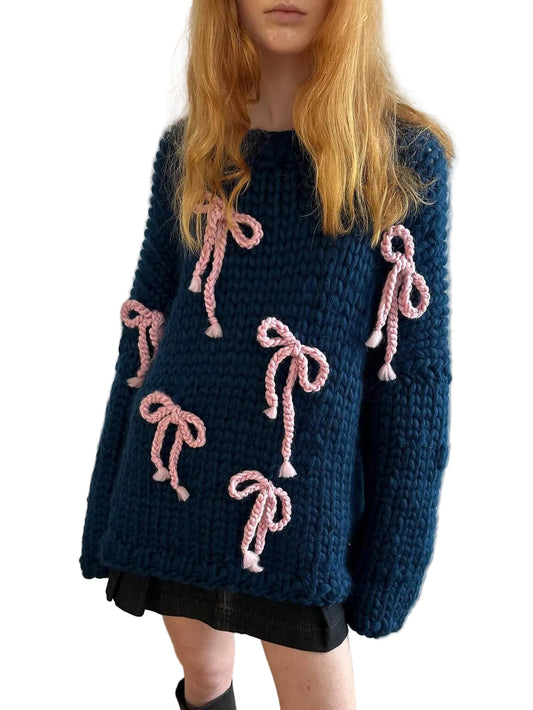 Kvinnors Löst Passande Tröja med Rosett Detalj 0