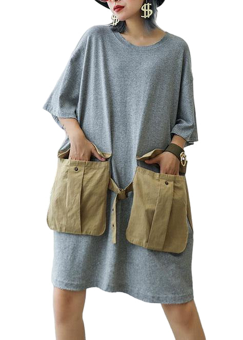 Kvinnors Löst Passform Klänning med Stora Fickor Bomull 0