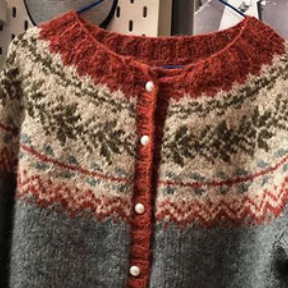 Kvinnors Löst Stickad Tröja med Konstnärlig Design 1