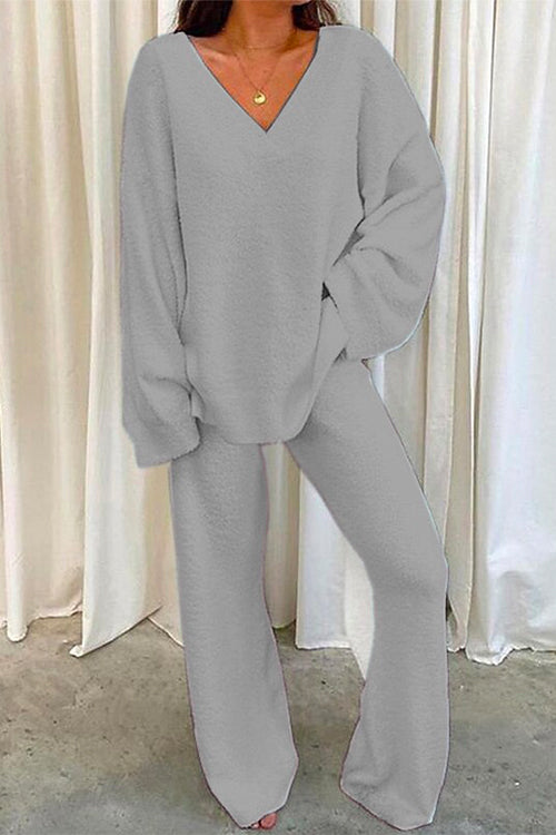 Kvinnors Loungewear Set med V-hals och Batwing Ärmar 4