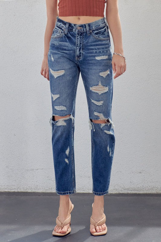 Kvinnors Mamma Jeans Hög Midja Denim Avslappnad Passform 1