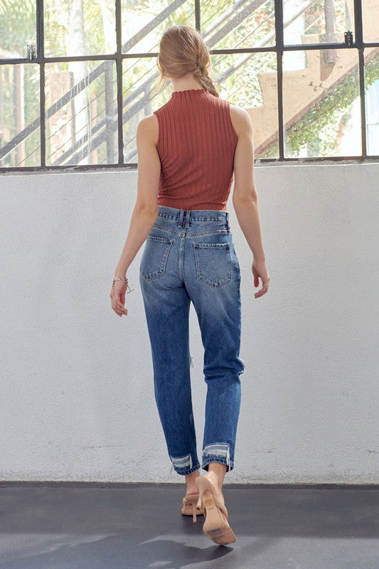 Kvinnors Mamma Jeans Hög Midja Denim Avslappnad Passform 3