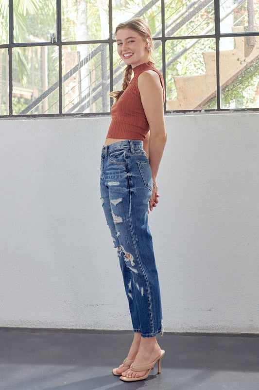 Kvinnors Mamma Jeans Hög Midja Denim Avslappnad Passform 4