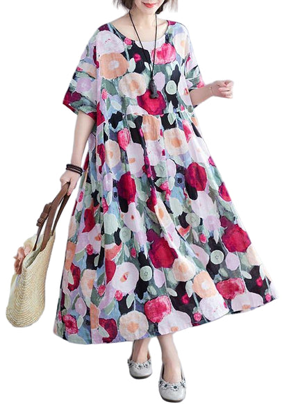 Kvinnors Maxi Klänning Bohemisk Blommig med Halvärmar 0