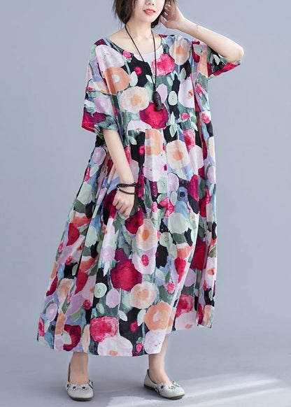 Kvinnors Maxi Klänning Bohemisk Blommig med Halvärmar 2