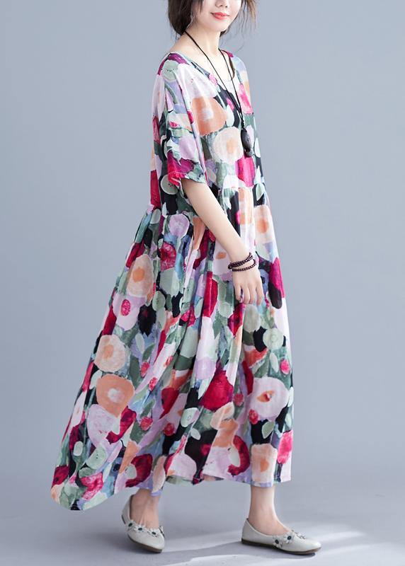Kvinnors Maxi Klänning Bohemisk Blommig med Halvärmar 3