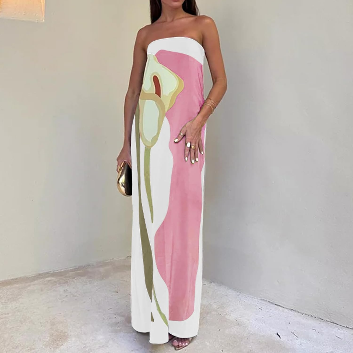 Kvinnors Maxi Klänning Flödande Design 7