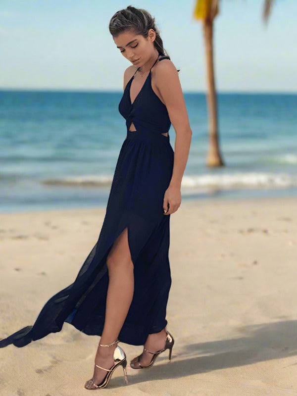 Kvinnors Maxi Klänning Halterneck Chiffong Blommönster 9