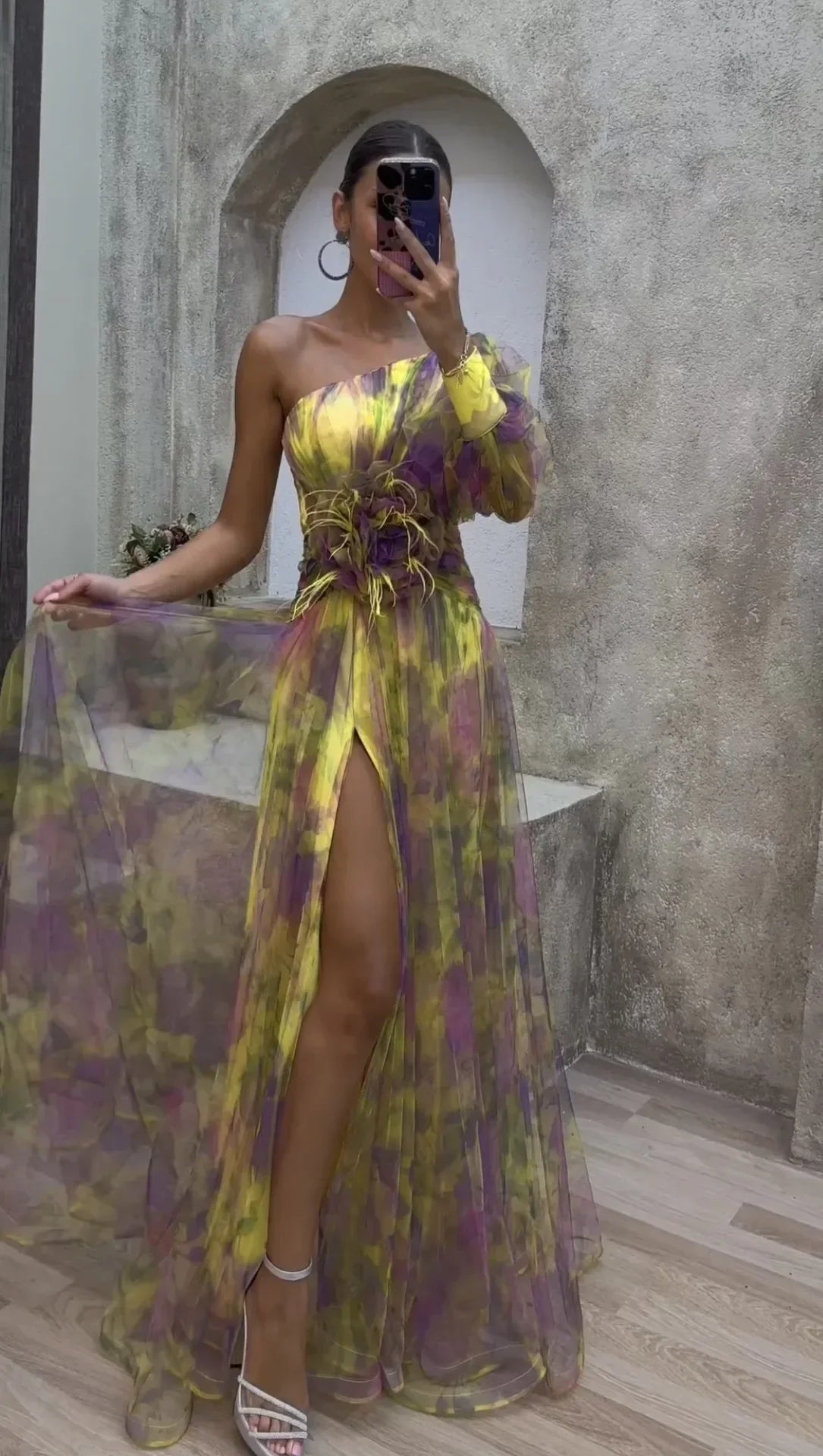 Kvinnors Maxi Klänning Off-the-Shoulder Blommönster Polyester 1