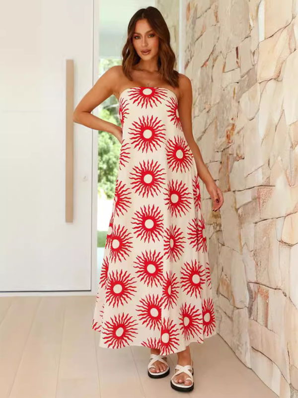Kvinnors Maxi Klänning Strapless Flowy Design 10